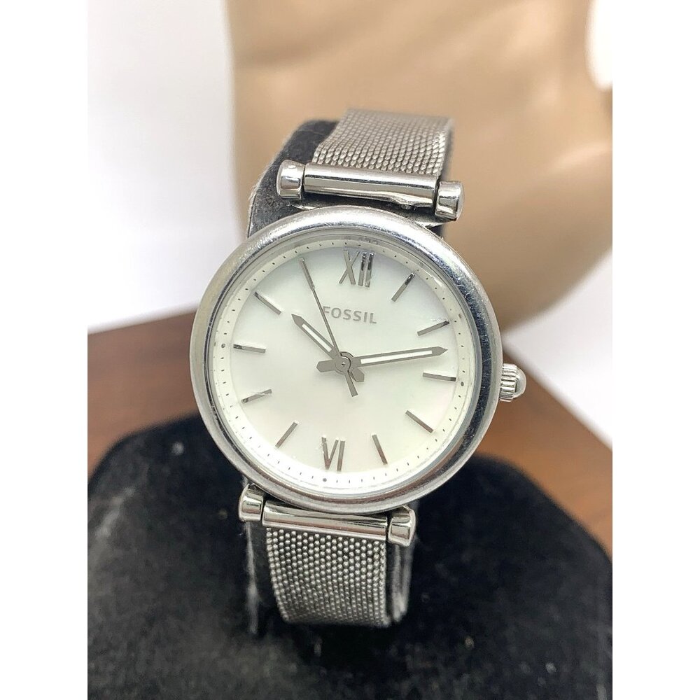 Fossil Women's Watch ES4432 Carlie Quartz Mother of Pearl Dial Silver Steel 28mm
